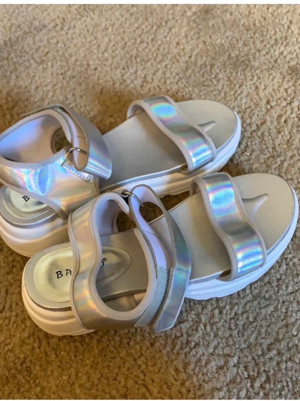 BAMBOO Iridescent Silver Platform Sandals